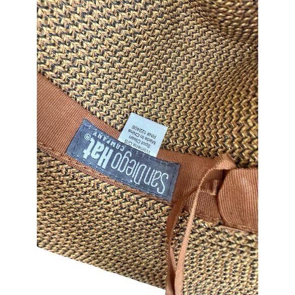 San Diego Hat Co Wide Brim Straw Hat Tan Brown Chin Strap Sun Beach Outdoor